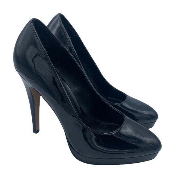 ELLE Elyalena Black Shiny Faux Leather Platform Stiletto High Heels Size 7.5 M - Picture 1 of 12